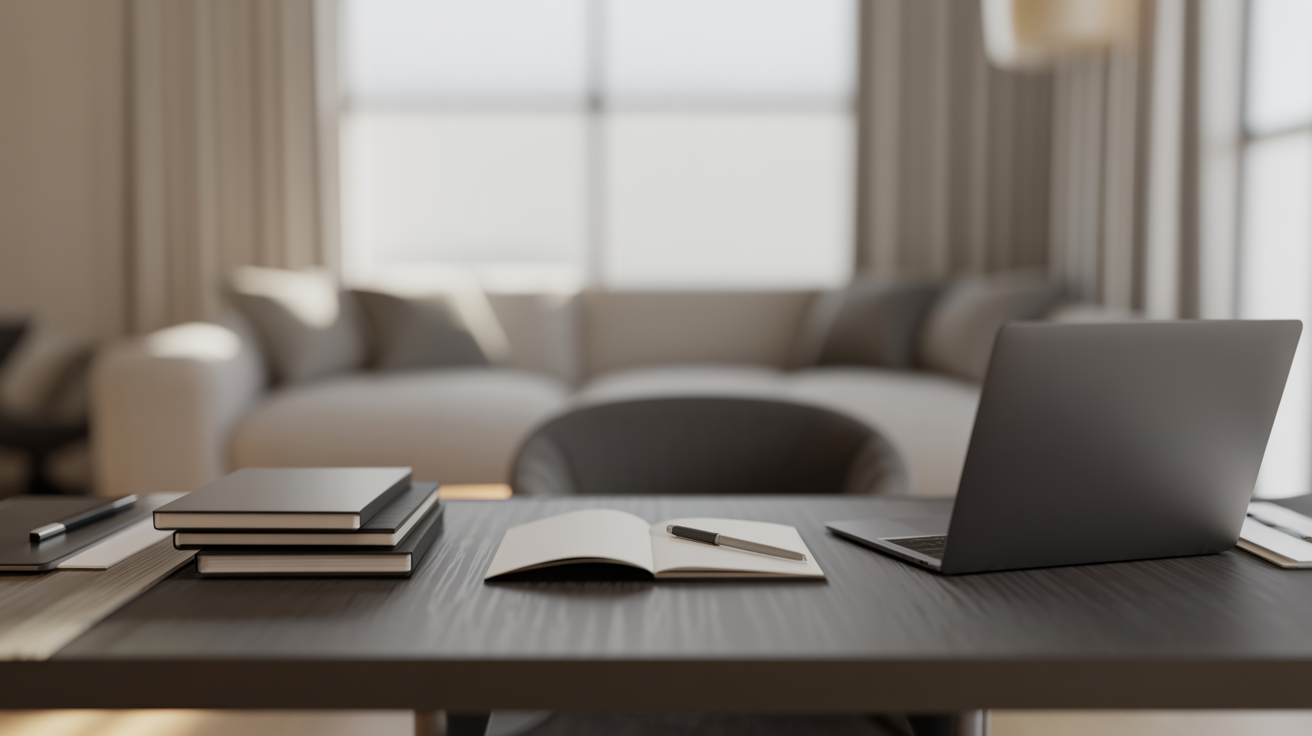 ALT TAG: Modern office desk with laptop, notepad, and documents symbolizing strategic planning for stakeholder engagement; clean, professional.